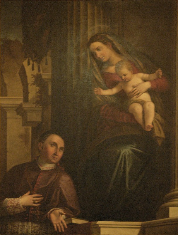 Caliari P. sec. XVIII-XIX, Madonna con Gesù Bambino e vescovo Avogadro