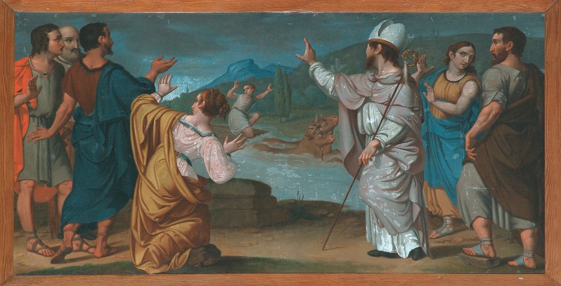 Ambito veneto sec. XIX, San Zeno e il miracolo dei buoi in riva all'Adige