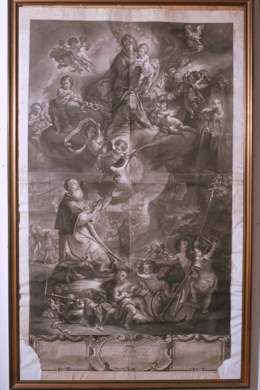 Holzer J.E. sec. XVIII, Stampa con san Clemente papa a cui appare la Madonna