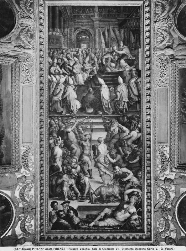 Dipinto raffigurante Clemente VII che incorona Carlo V