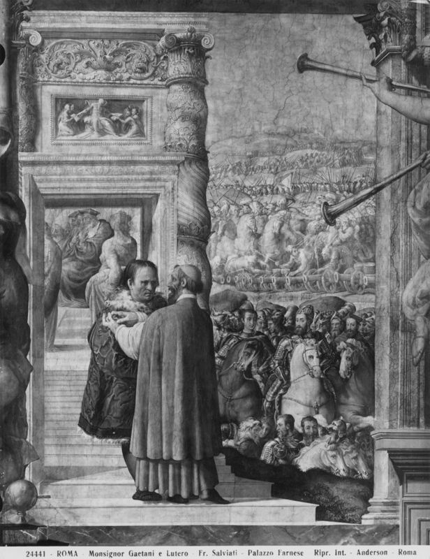 Dipinto raffigurante raffigurante il colloquio tra un ecclesiastico e un laico