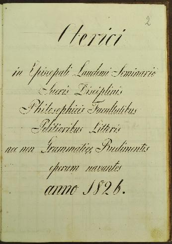  Registro scolastico dei chierici del Seminario vescovile di Lodi per l'anno 1826
