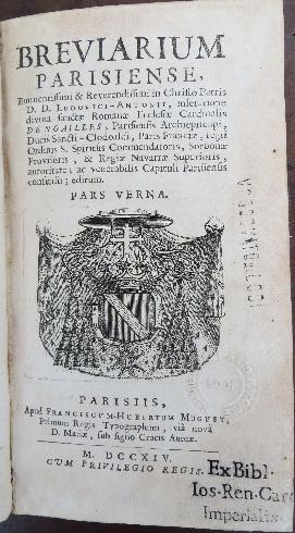  Breviarium Parisiense..., Pars verna, Parigi, Franà§ois Hubert Muguet, 1714, frontespizio [da catalogare]