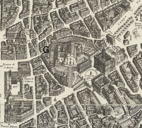  G - I Catecumeni. Mappa della Città di Roma di  G.B. Falda 1676