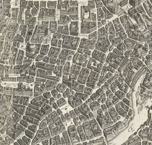  M Seminario Romano - Dettaglio della Mappa della Città di Roma di G.B. Falda 1676 