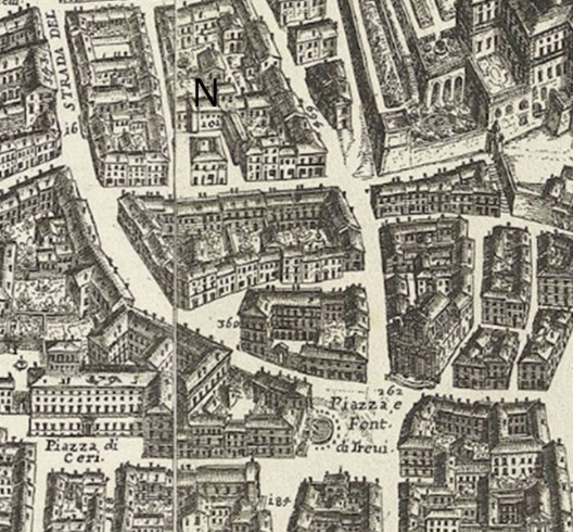  Il Seminario dei Maroniti- Dettaglio della Mappa della Città di Roma di G.B. Falda 1676.
