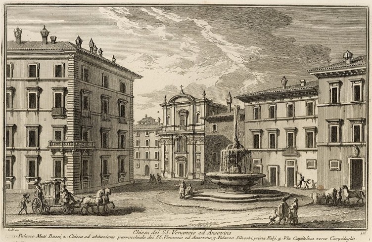 La chiesa Chiesa dei Santi Venanzio e Ansovino detta anche San Giovanni in Mercatello. Incisione di G. Vasi del 1753