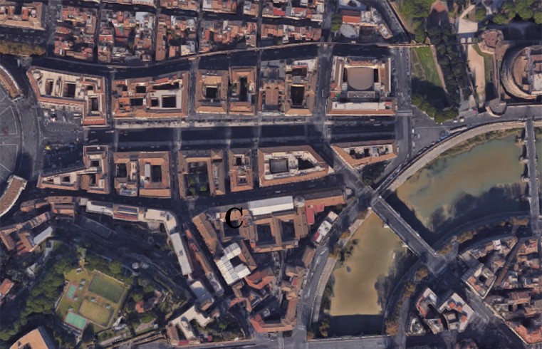  Veduta dal satellite dell'area della chiesa di Santo Spirito in Sassia