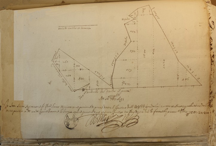  Misurazione del campo all'interno dell'Eremo eseguita da un Agrimensore, 1695