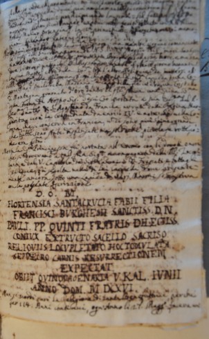  Trascrizione della lapide di Ortensia Santacroce Borghese