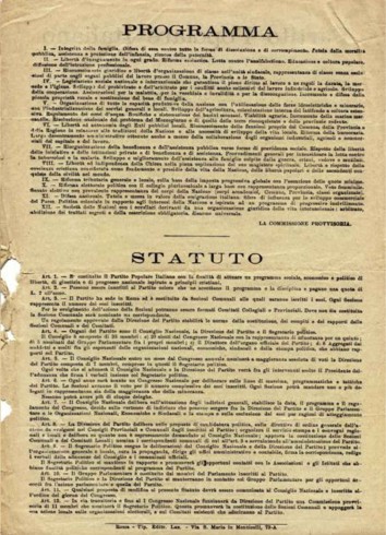  Il programma in 12 punti del Partito Popolare Italiano, 1919.