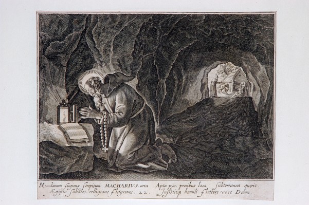 Ambito fiammingo prima metà sec. XVII, S. Macario il Grande in preghiera