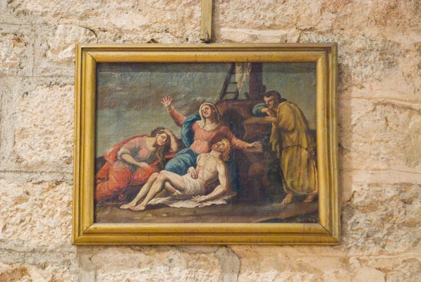 Bottega camaiorese sec. XIX, Via Crucis in olio su tela 9/14