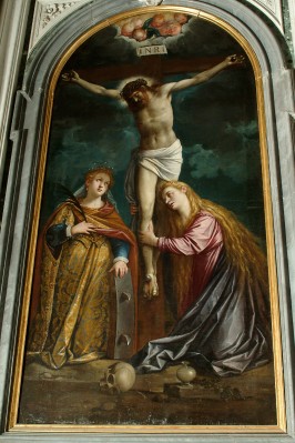 Damini P. sec. XVII, Gesù Cristo crocifisso tra S. Maria Maddalena e S. Caterina