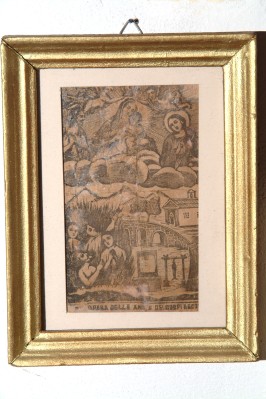 Bottega italiana sec. XX, Litografia con la Madonna con Bambino e anime purganti