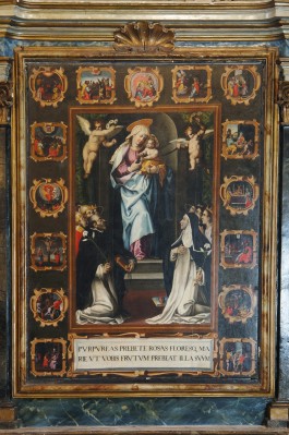 Ambito umbro sec. XVII, Dipinto con Madonna del Rosario e misteri