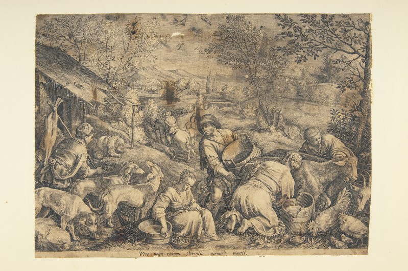 Sadeler R. sec. XVI-XVII, Paesaggio con contadini e animali