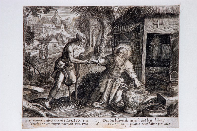 Ambito fiammingo prima metà sec. XVII, Elemosina di S. Lucio eremita
