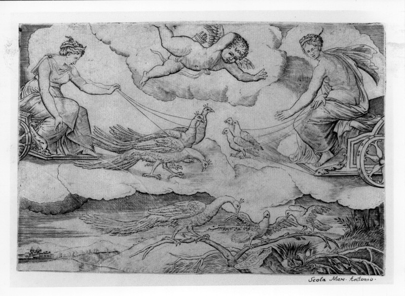 Maestro B nel dado (1532 circa), Giunone e Venere sui carri e Cupido