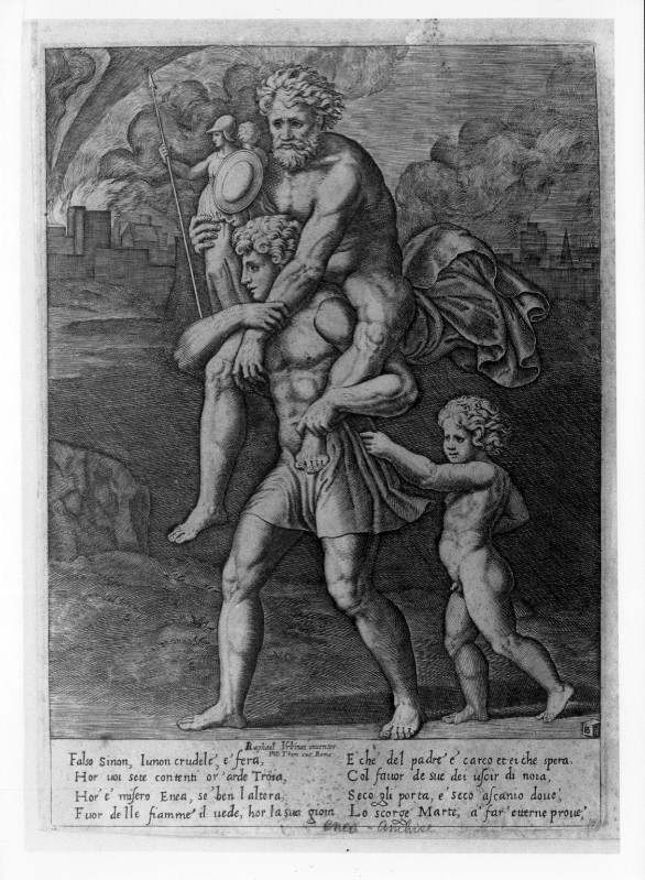Maestro B nel dado (1530 circa), Enea e Anchise