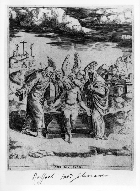 Maestro B nel dado (1532), Gesù Cristo al sepolcro sorretto da angeli