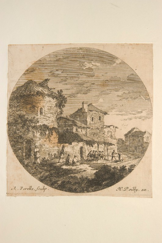 Perelle A. (1655-1695), Villaggio con case e figure presso un'osteria