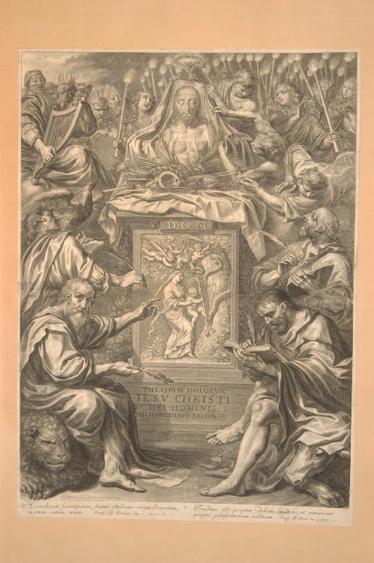 Huret G. (1664 circa), Frontespizio con Gesù Cristo apostoli santi e angeli