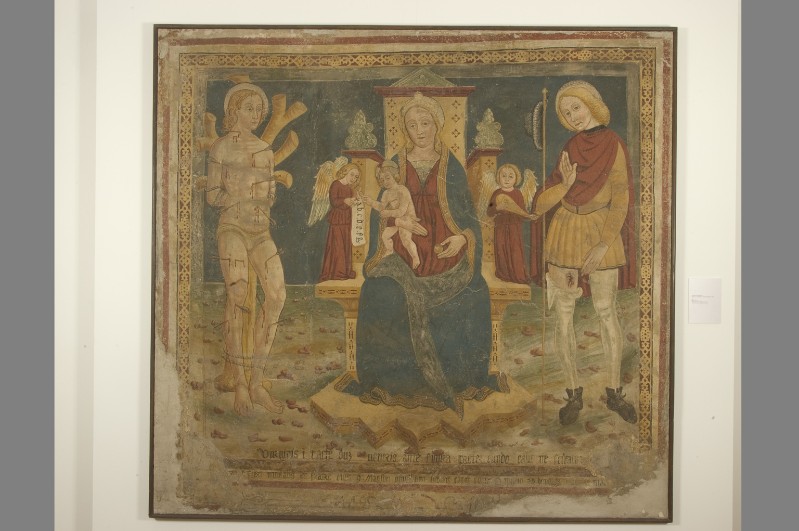 Maniera di Baschenis A. (1495), Madonna con Gesù Bambino in trono e santi
