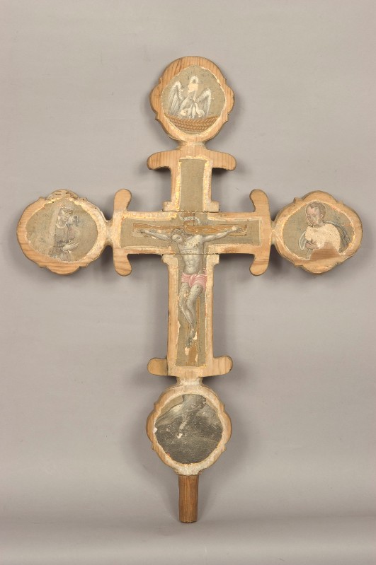 Ambito trentino sec. XVI Croce astile dipinta con S. Lorenzo