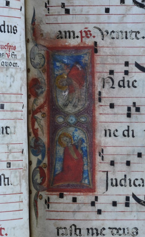 Scriptorium padovano sec. XIV-XV, Iniziale I con Dio Padre e santo in preghiera