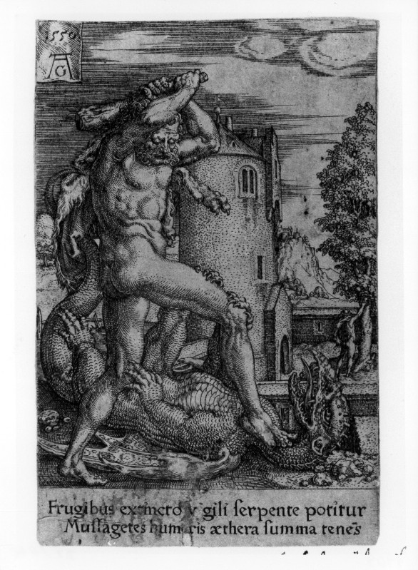 Aldegrever H. (1550), Ercole uccide il serpente Ladone