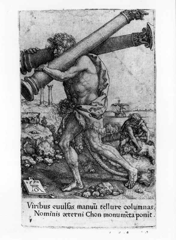 Aldegrever H. (1550), Ercole trasporta le colonne