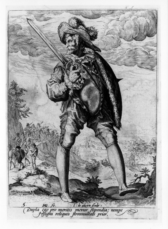 De Gheyn J. II (1587), Soldato con spadone e scudo