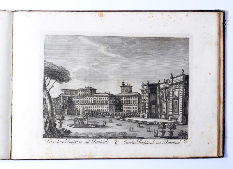 Calcografia Antonelli G. sec. XIX, Giardini del palazzo del Quirinale a Roma