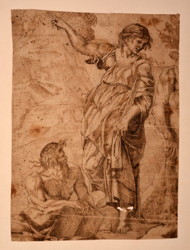 Ambito emiliano prima metà sec. XVII, Frammento di disegno con Ercole al bivio