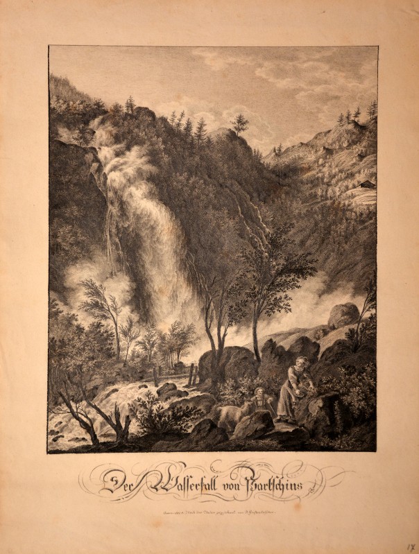 Grossrubatscher J. (1825), Veduta della cascata di Parcines