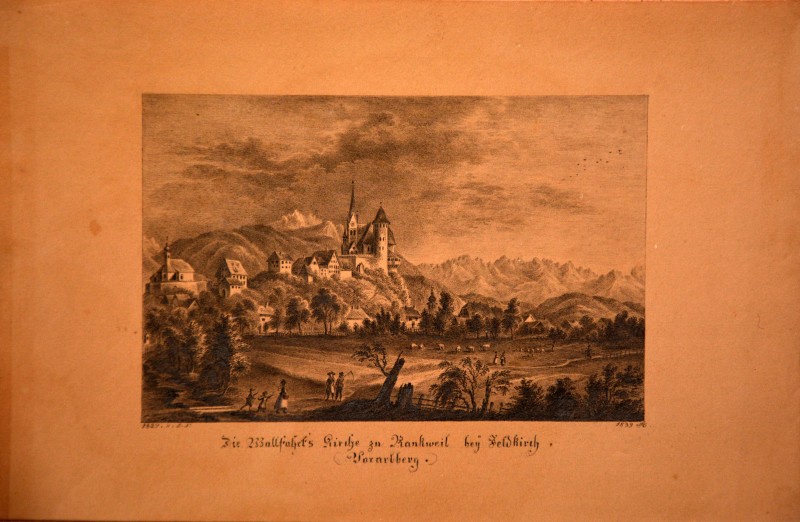 Grossrubatscher J. (1832), Veduta del santuario di Rankweil