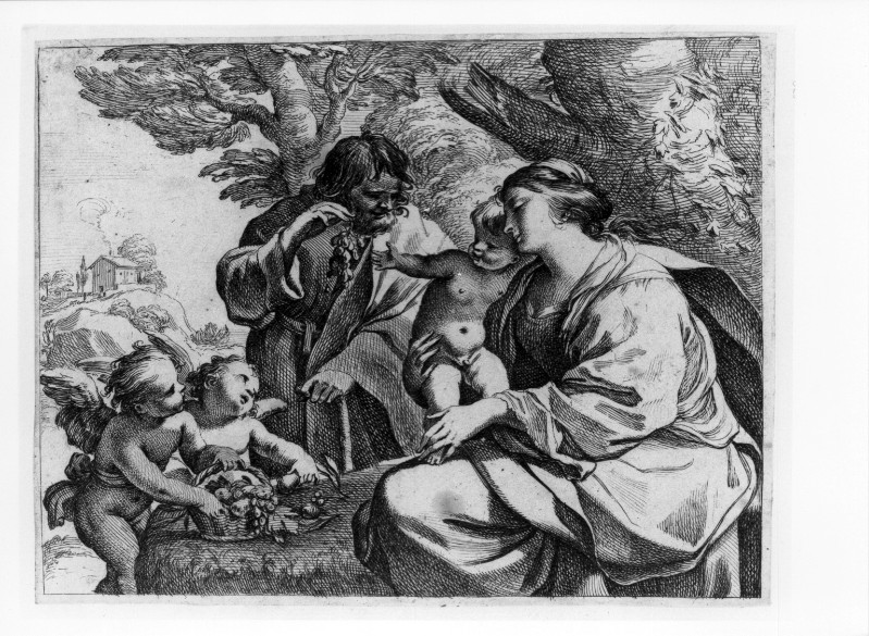 Ambito francese (1650 circa), Sacra famiglia con due angioletti