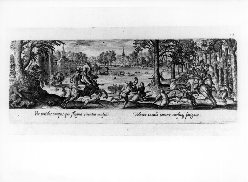 Galle P. (1582), Caccia al cervo con figure maschili