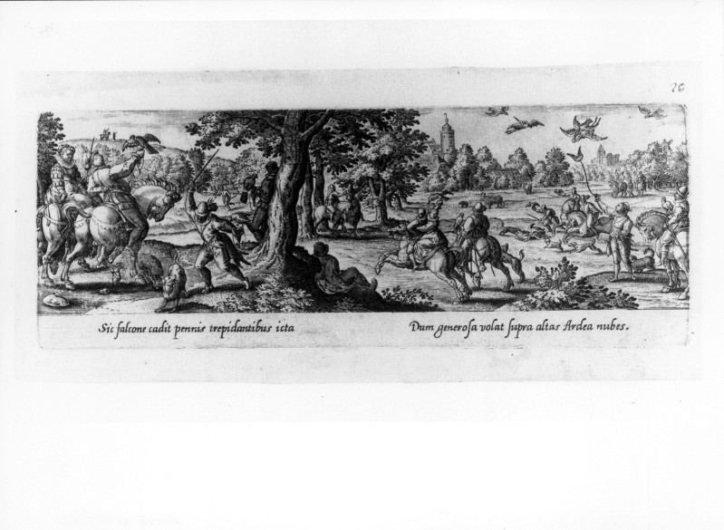 Galle P. (1582), Caccia agli uccelli selvatici con falchi