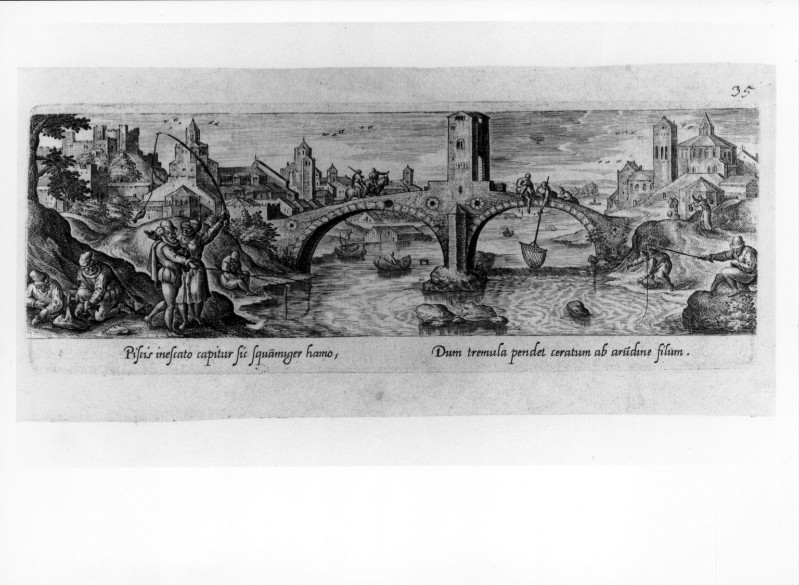 Galle P. (1582), Pesca nel fiume con retini e canne da pesca