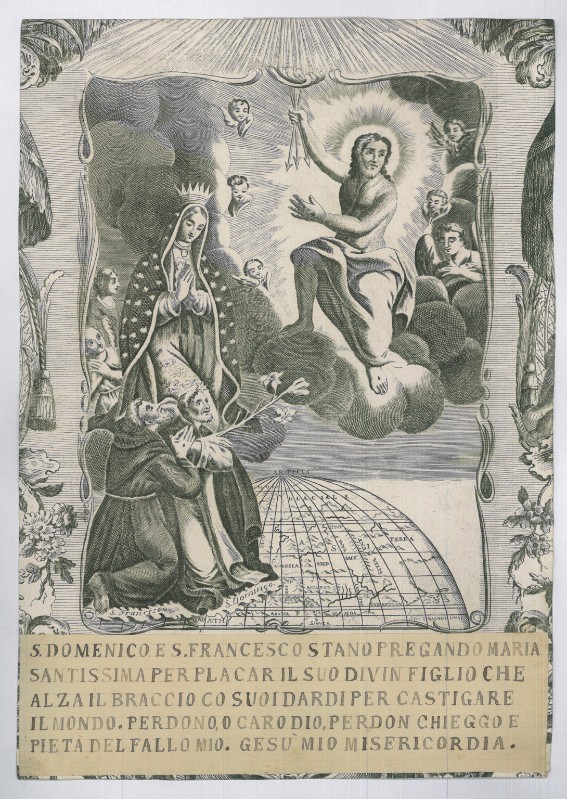 Calcografia Remondini sec. XVIII, Cristo con Madonna e Ss. Francesco e Domenico
