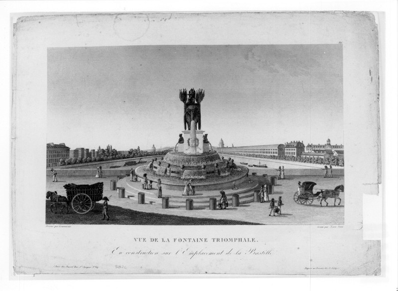 Nyon P. M. (1815-1820), Veduta della fontana presso la Bastille a Parigi