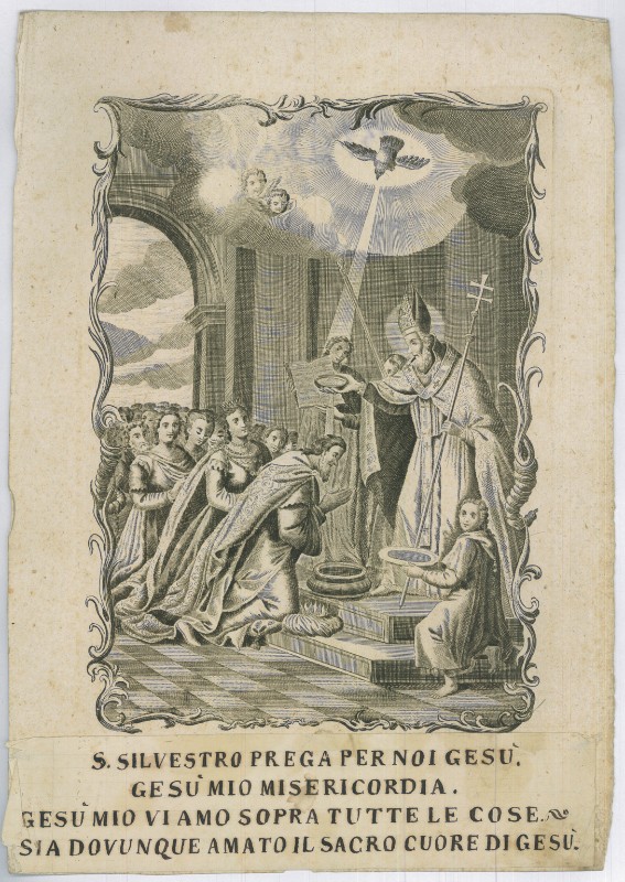 Calcografia Remondini sec. XVIII, S. Gregorio battezza il re Tiridate