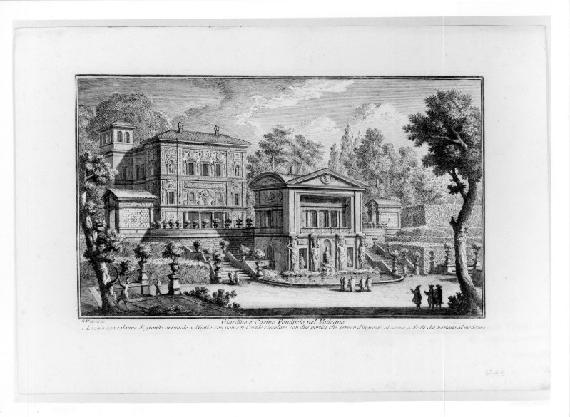 Vasi G. (1750-1759), Veduta del giardino e del Casino Pontificio in Vaticano