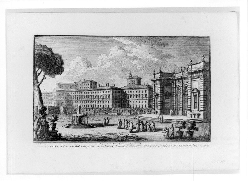 Vasi G. (1750-1759), Veduta dei giardini pontifici sul Quirinale a Roma