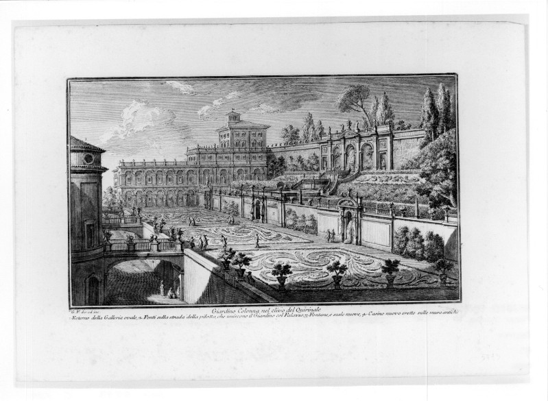 Vasi G. (1750-1759), Veduta dei giardini di Palazzo Colonna al Quirinale a Roma