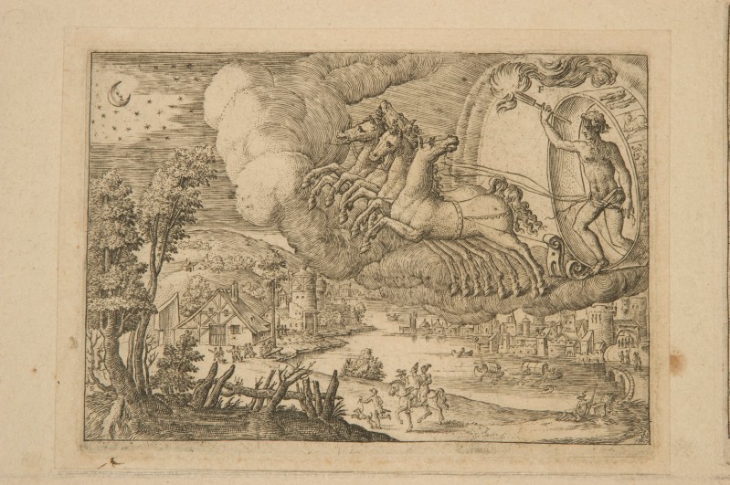Delaune E. (1580), Carro del Sole in volo sopra un paesaggio