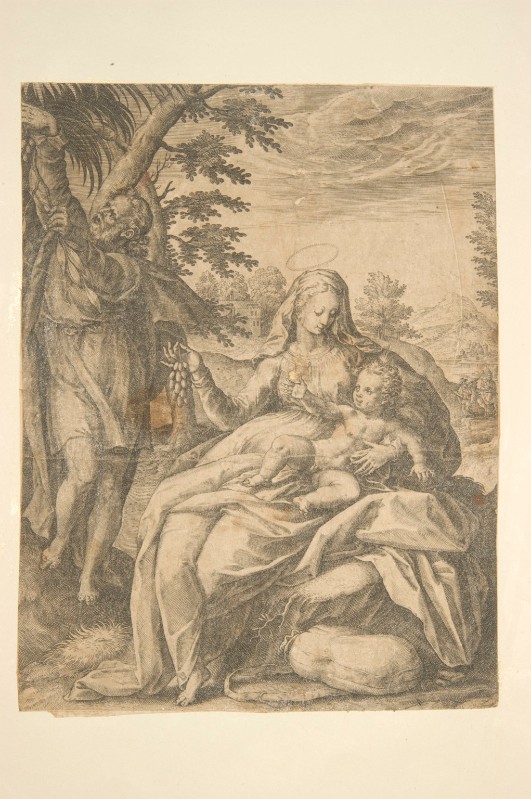 Ambito fiammingo sec. XVI, Sacra Famiglia in un paesaggio