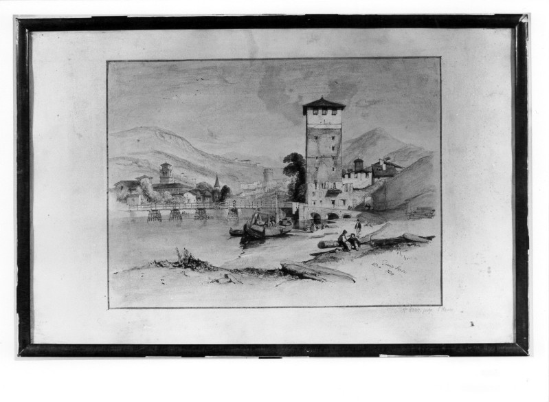 Harding D. J. (1834), Veduta di Torre Vanga e del ponte S. Lorenzo a Trento 1/2